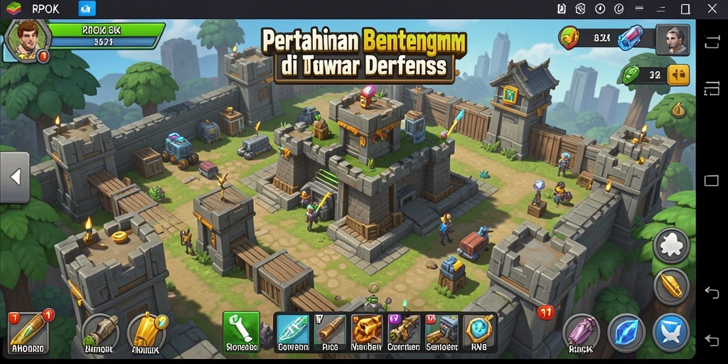 Tampilan gameplay RPOK menunjukkan strategi dan menara yang beragam.